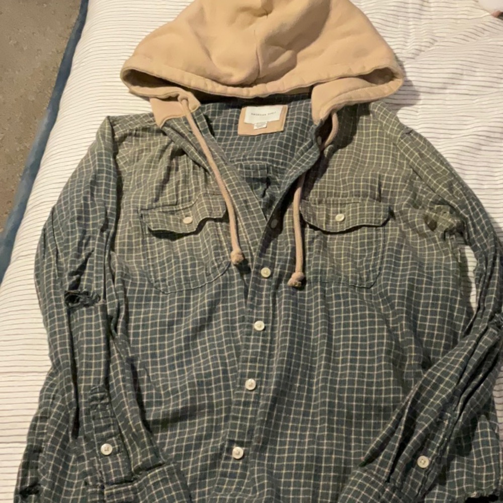 Dark green American Eagle Hooded Flannel